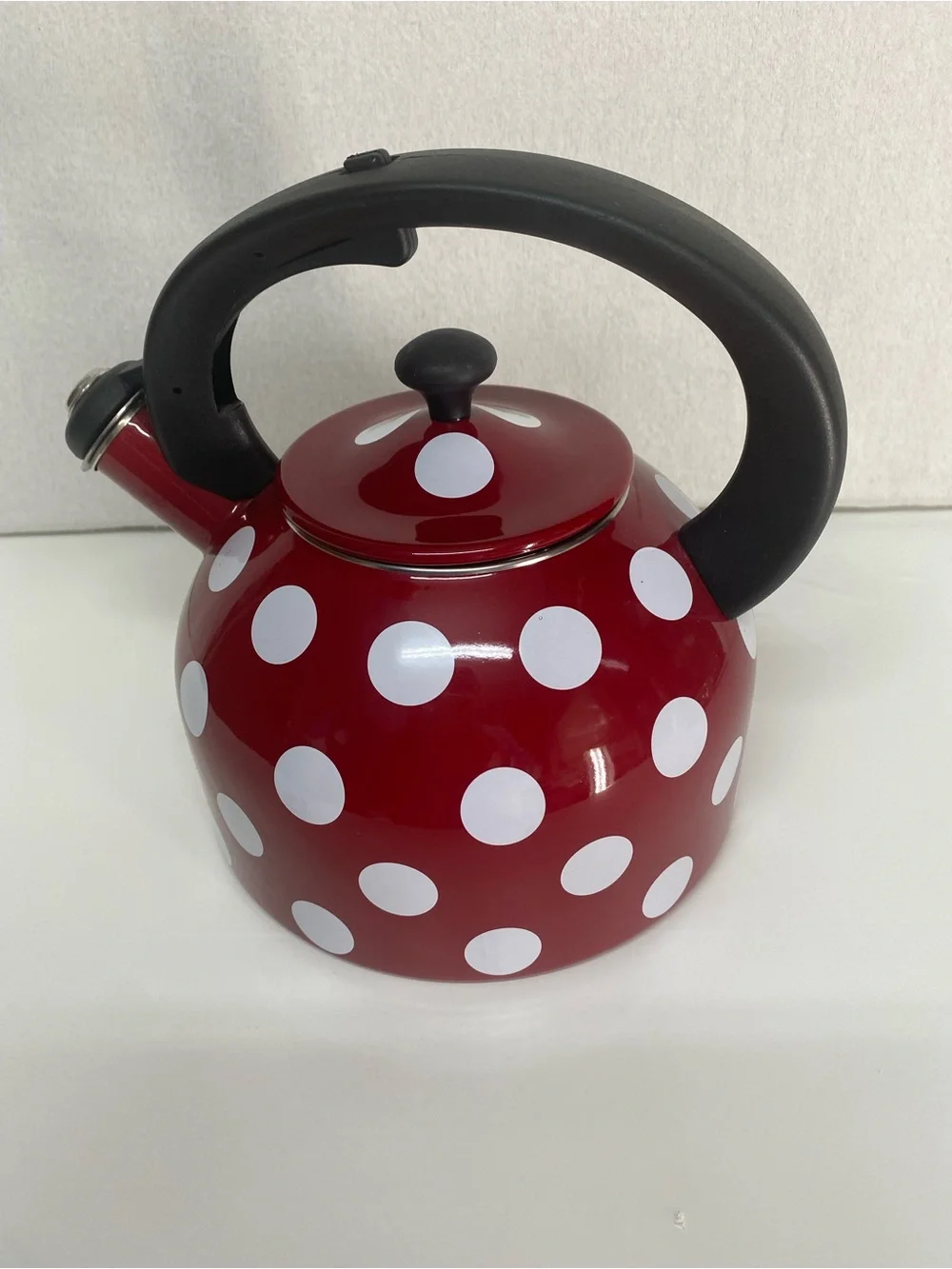 Temp-Tations Red White Polka Dot Tea Kettle with Black Handle Cottage Farmhouse